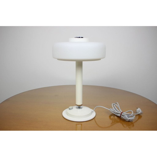 Vintage wit glazen en metalen tafellamp van Napako, Tsjecho-Slowakije 1960