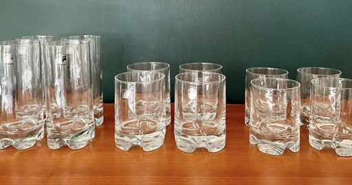 Set van 12 vintage kristallen glazen met zware bodem