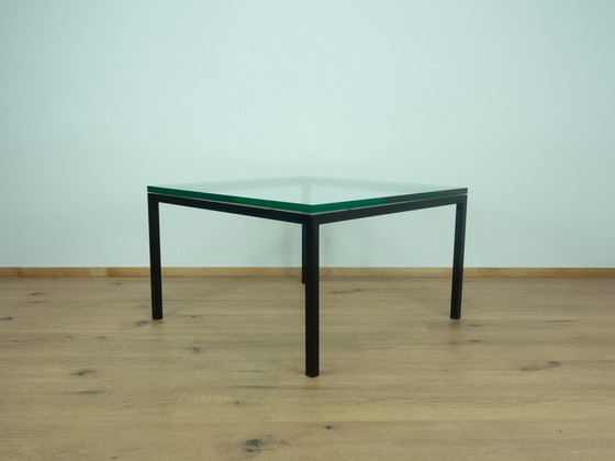 Image 1 of Salontafel met dik glazen blad, stalen buisframe, 1970