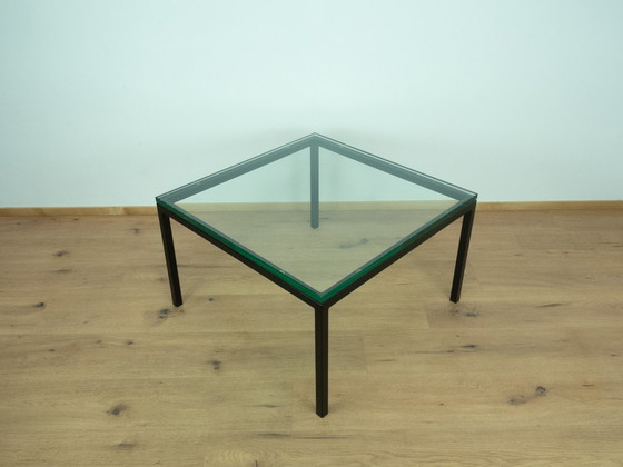 Image 1 of Salontafel met dik glazen blad, stalen buisframe, 1970