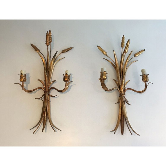 Image 1 of Paar vintage verguld metalen wandlampen, 1970