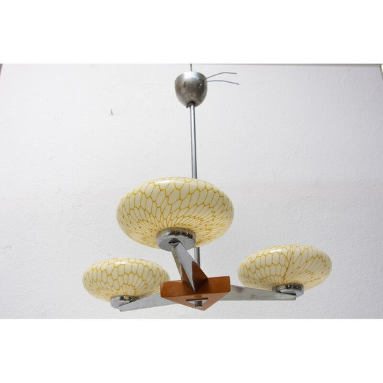 Image 1 of Vintage kroonluchter van chroom en hout, jaren 1930