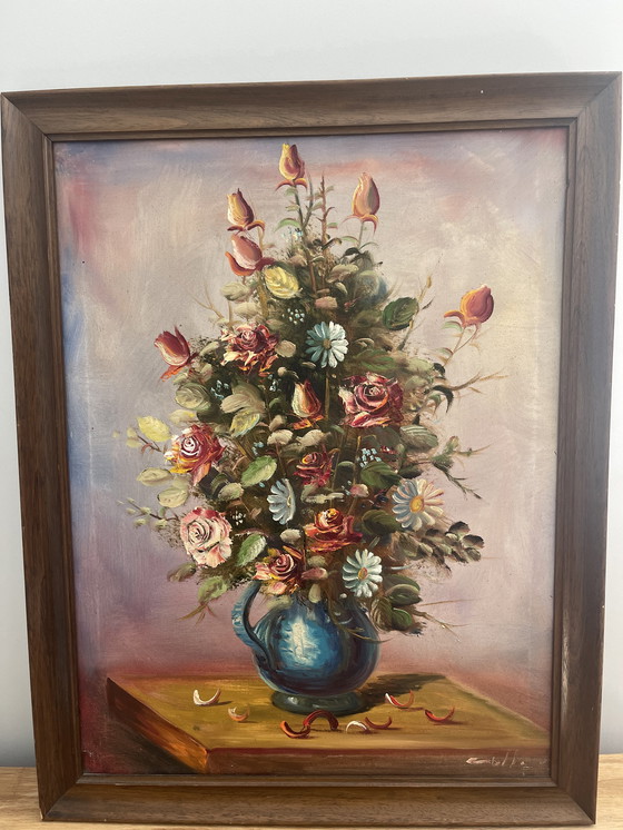 Image 1 of Klassiek schilderij- Stilleven Bloemen In Vaas