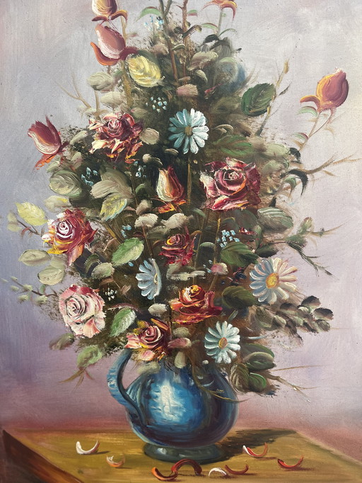 Klassiek schilderij- Stilleven Bloemen In Vaas