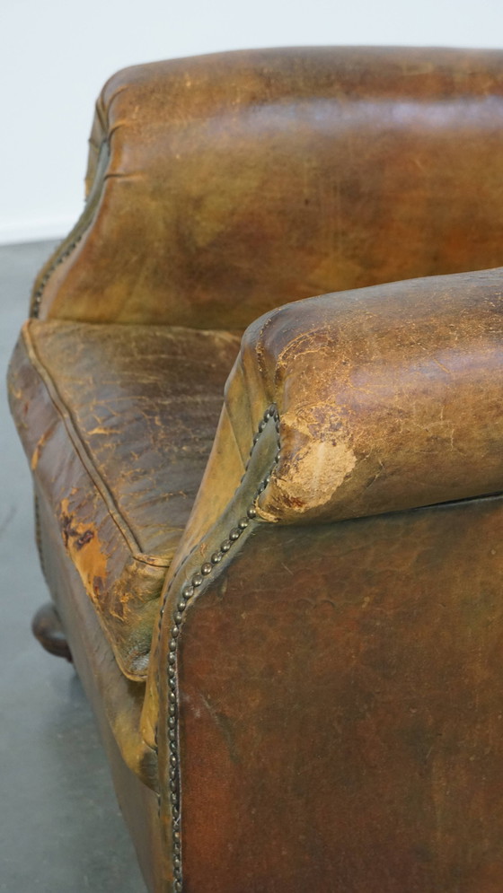 Image 1 of Groene Rundleren Fauteuil Op Wieltjes 