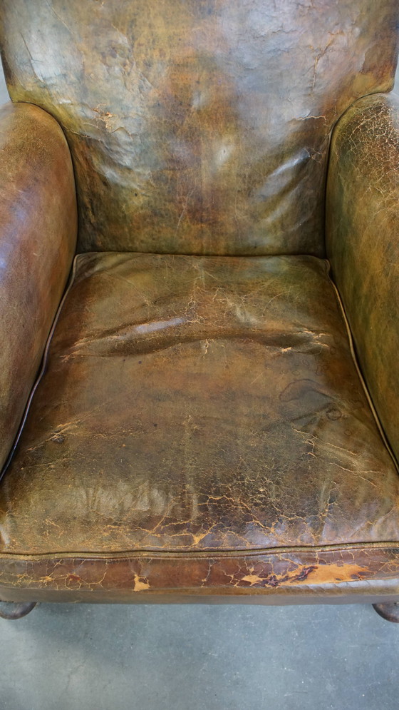 Image 1 of Groene Rundleren Fauteuil Op Wieltjes 