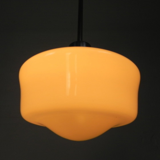 Image 1 of Art Deco Hanglamp Met Witte Glazen Kap, Jaren 30