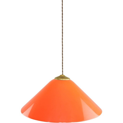 Vintage hanglamp van oranje plexiglas en messing, Italië 1960