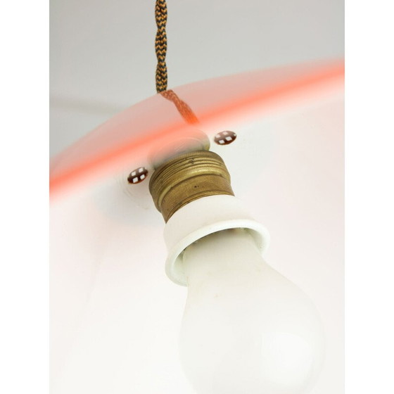 Image 1 of Vintage hanglamp van oranje plexiglas en messing, Italië 1960