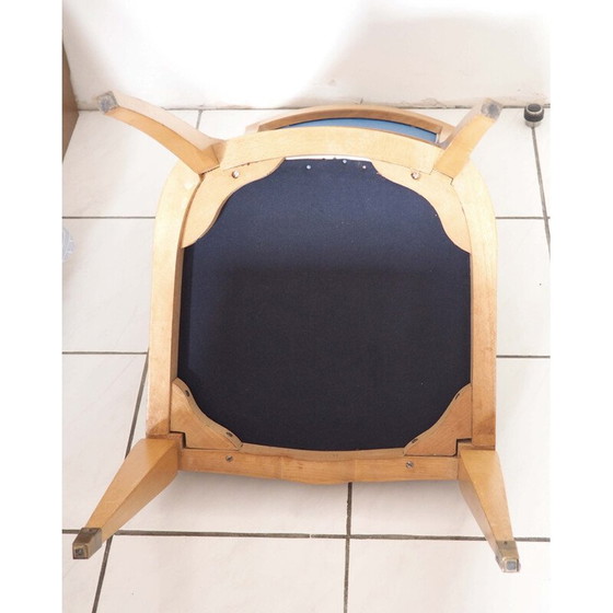 Image 1 of Set van 6 vintage stoelen in citroenhout en blauw vinyl, 1940