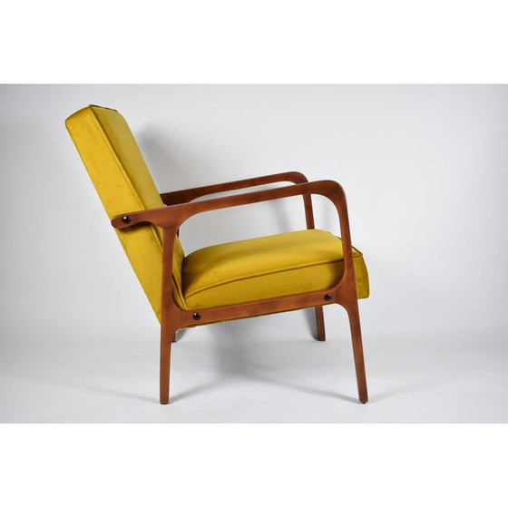 Image 1 of Vintage Poolse fauteuil b-04, goud fluweel 1970