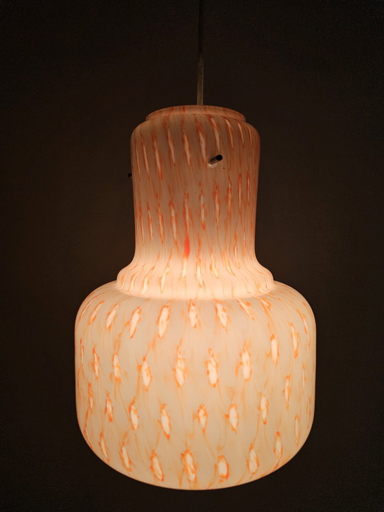 Image 1 of Italiaanse Glazen Hanglamp Met Oranje Motief