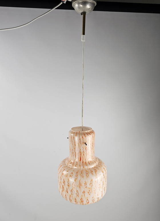 Image 1 of Italiaanse Glazen Hanglamp Met Oranje Motief