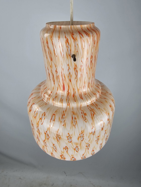 Image 1 of Italiaanse Glazen Hanglamp Met Oranje Motief