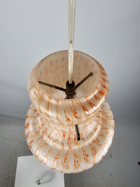 Image 1 of Italiaanse Glazen Hanglamp Met Oranje Motief