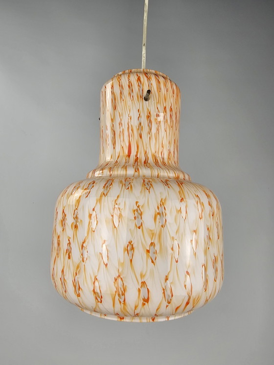 Image 1 of Italiaanse Glazen Hanglamp Met Oranje Motief