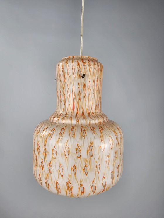 Image 1 of Italiaanse Glazen Hanglamp Met Oranje Motief