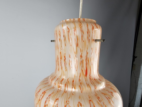 Image 1 of Italiaanse Glazen Hanglamp Met Oranje Motief