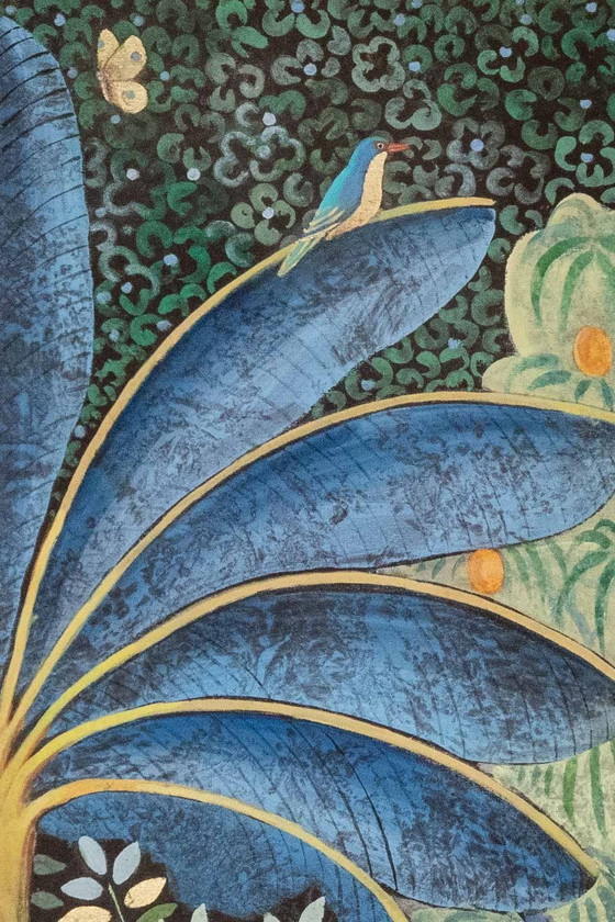 Image 1 of Geschilderd canvas met apen op een fruitboom. Eigentijds.