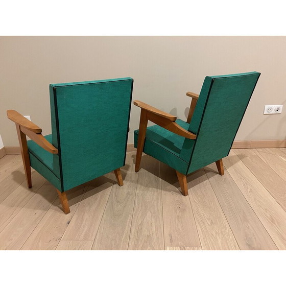 Image 1 of Paar vintage fauteuils in blond eiken, 1950