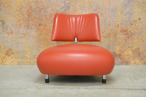 Image 1 of Rode leren Leolux Pallone fauteuil