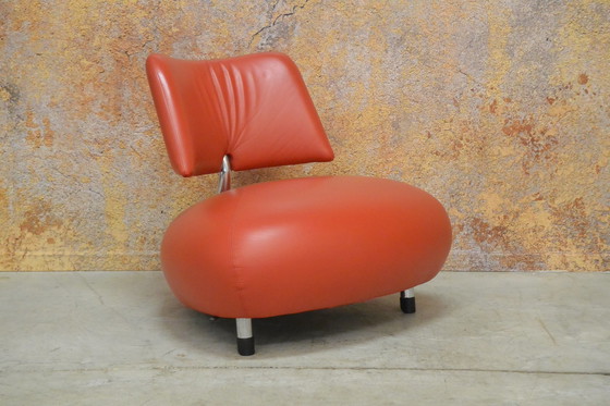 Image 1 of Rode leren Leolux Pallone fauteuil