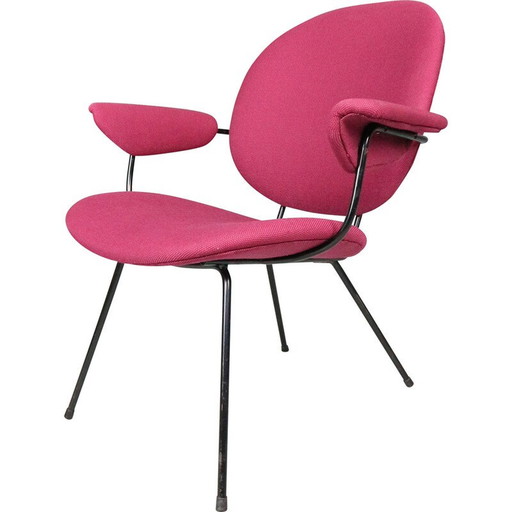 Vintage model 302 armstoel in metaal en paarse stof van W.H. Gispen voor Kembo, 1950