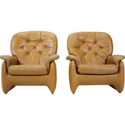 Paar vintage leren fauteuils, Italië 1970