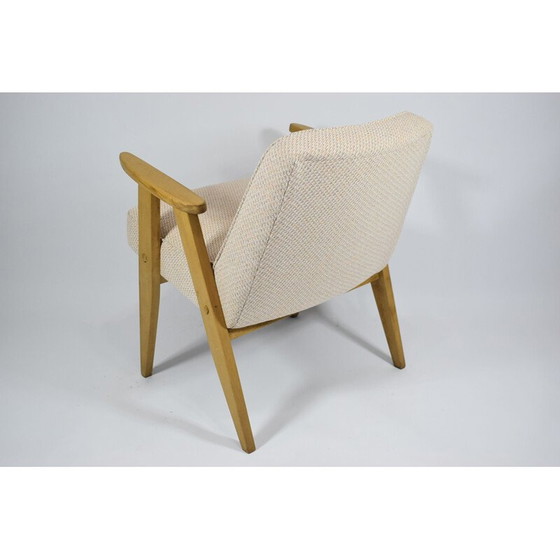 Image 1 of Vintage gepolijste fauteuil, beige eikenhout 1960