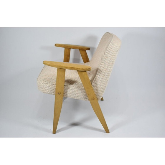 Image 1 of Vintage gepolijste fauteuil, beige eikenhout 1960