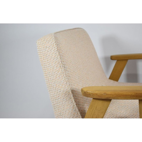 Image 1 of Vintage gepolijste fauteuil, beige eikenhout 1960