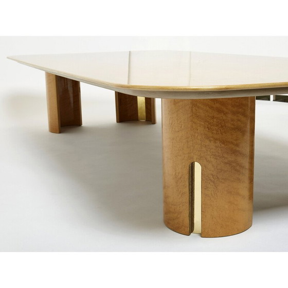 Image 1 of Vintage esdoorn en messing salontafel door Giovanni Offredi voor Saporiti, 1980