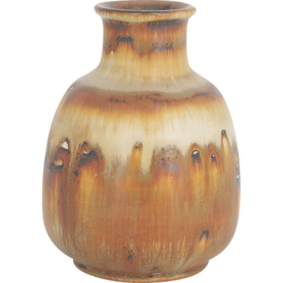 Image 1 of Oude bruine steengoed collectible vaas van Gunnar Borg voor Höganäs Ceramics, Zweden 1960