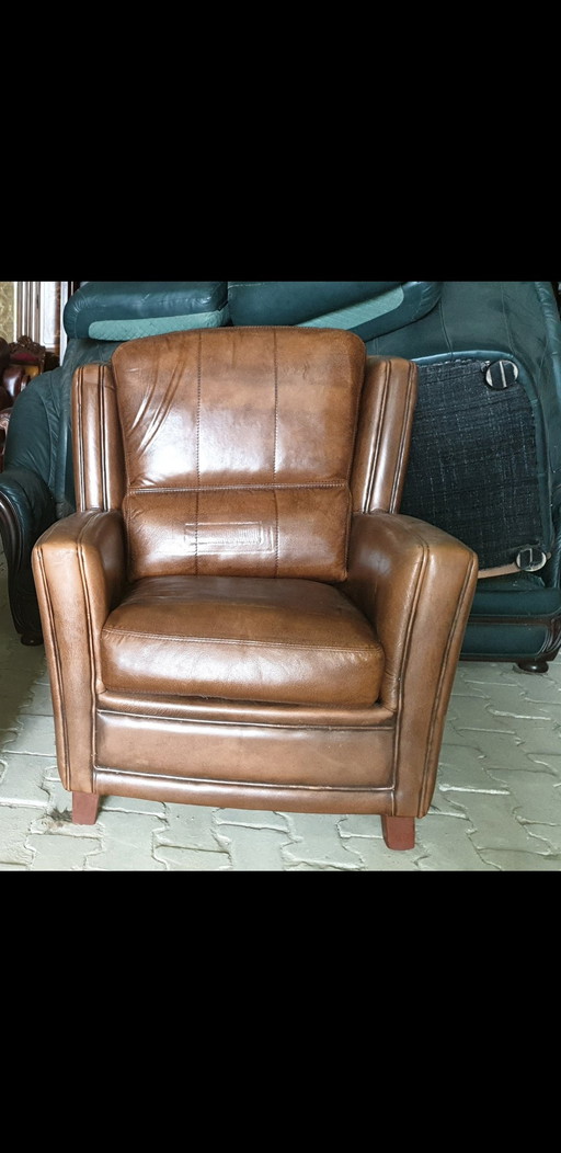 Kasteel Leder Bank Met 3 Fauteuils 