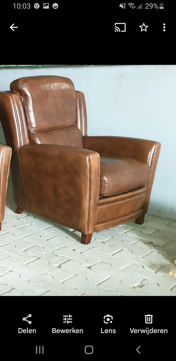 Image 1 of Kasteel Leder Bank Met 3 Fauteuils 