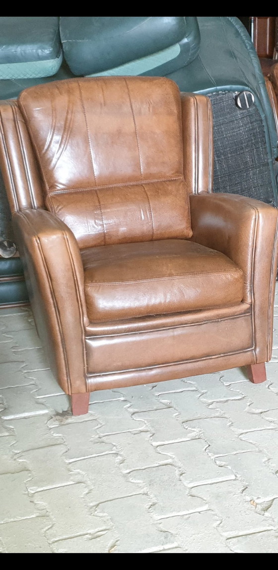 Image 1 of Kasteel Leder Bank Met 3 Fauteuils 