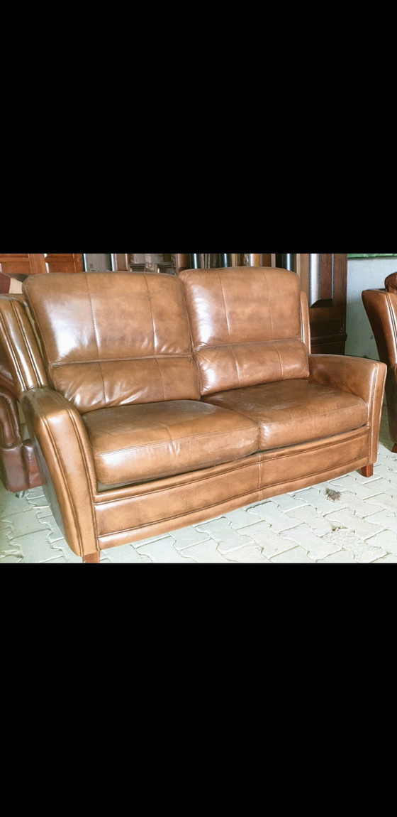 Image 1 of Kasteel Leder Bank Met 3 Fauteuils 