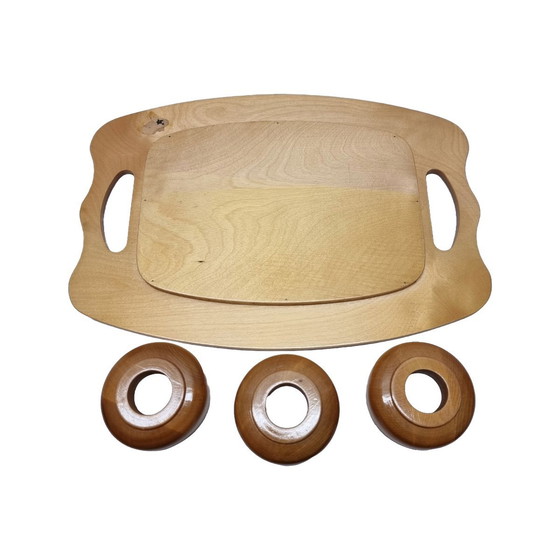 Image 1 of Vintage Houten Bekerhouders Met Dienblad, Jaren 70