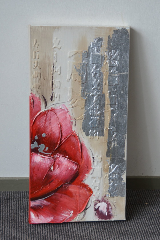 Image 1 of Olieverf  Schilderij  Met Vet Opgezette  Chinese Tekens  
