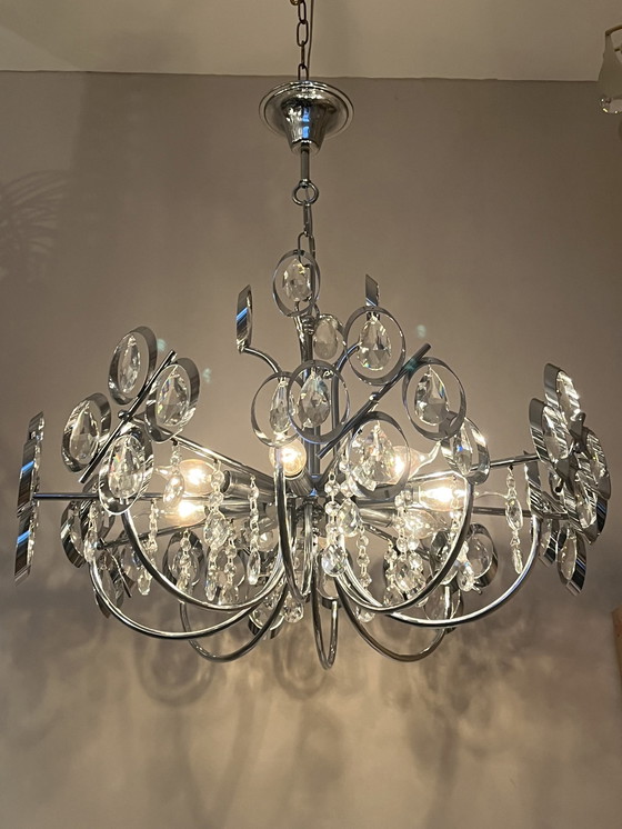 Image 1 of 60’S Space Age Kroonluchter Chrome Frame Kristal Perfecte Staat
