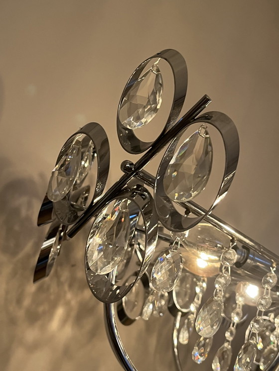 Image 1 of 60’S Space Age Kroonluchter Chrome Frame Kristal Perfecte Staat