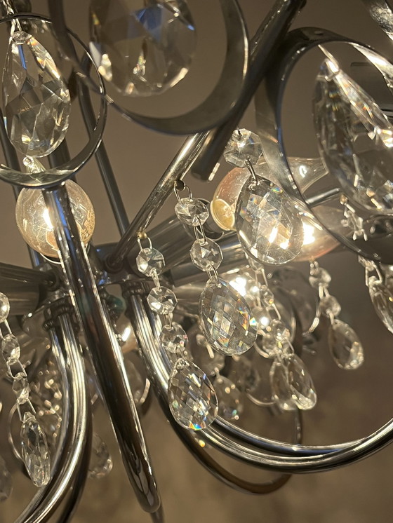 Image 1 of 60’S Space Age Kroonluchter Chrome Frame Kristal Perfecte Staat