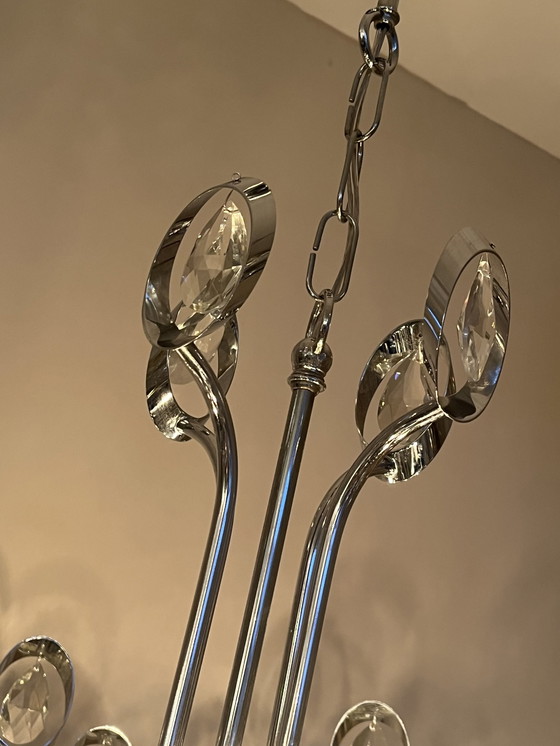 Image 1 of 60’S Space Age Kroonluchter Chrome Frame Kristal Perfecte Staat