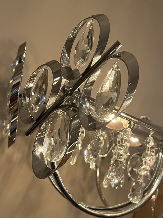 Image 1 of 60’S Space Age Kroonluchter Chrome Frame Kristal Perfecte Staat