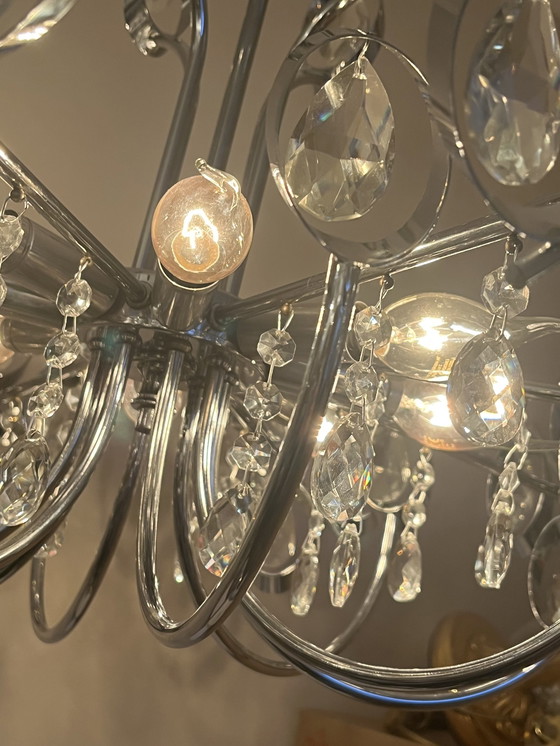 Image 1 of 60’S Space Age Kroonluchter Chrome Frame Kristal Perfecte Staat