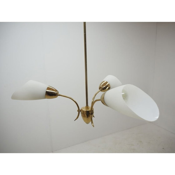 Image 1 of Vintage kroonluchter van messing en glas, Tsjecho-Slowakije 1960
