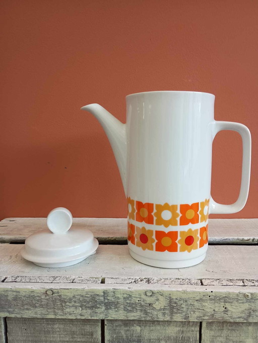 Vintage Porseleinen Koffiekan – Retro Bloemmotief (Jaren ‘60/’70)