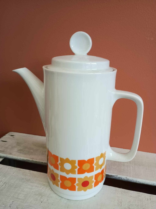 Vintage Porseleinen Koffiekan – Retro Bloemmotief (Jaren ‘60/’70)