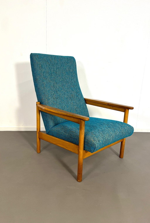 Scandinavische Fauteuil Van Essenhout Met Hoge Rugleuning, Jaren 60