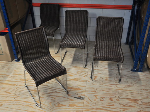 Set van 4 Vintage Eetkamerstoelen Riet